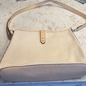 Stella & Dot Cream and Tan Shoulder Bag